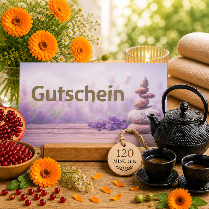 Massage Gutschein 120 Minuten von Massage Tolkewitz in Dresden mit Tee, Ringelblume und natürlicher Wellness-Atmosphäre