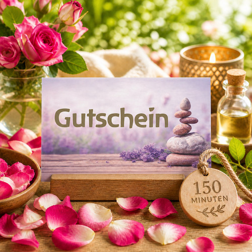 150 Minuten Gutschein mit frischen Rosenblütenblättern und wertvollem Massageöl