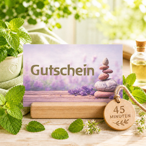 45 Minuten Gutschein mit frischer Melisse und hellem Holz